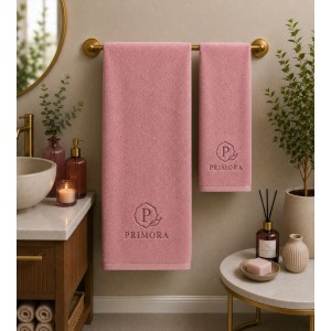 Logolu El ve Banyo Havlusu Takımı Pembe 50x90cm 70x140cm